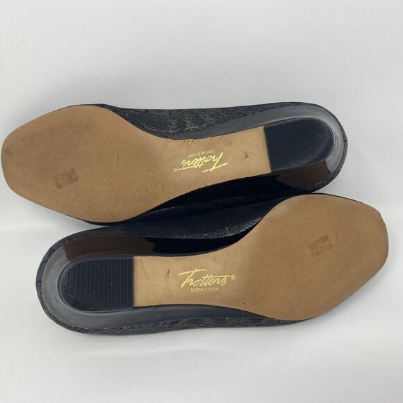 TROTTERS Signature 7.5W Slip On Wedges Metallic Black Animal Print Office Heels - Picture 7 of 16